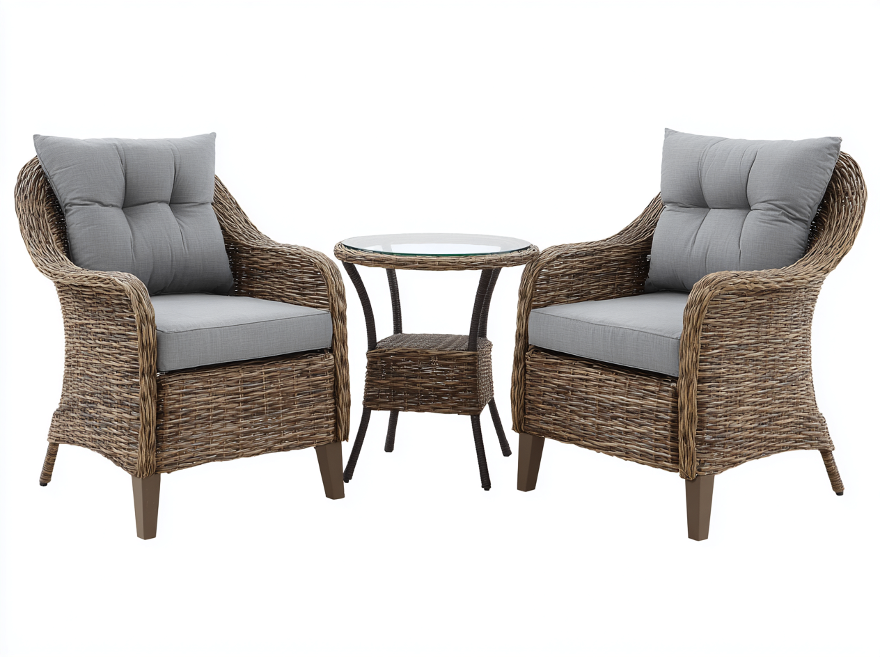 Conjunto de 2 sillones de ratán 70x65x90 cm con mesa auxiliar 50x50x55 cm - color madera natural - estilo exterior contemporáneo