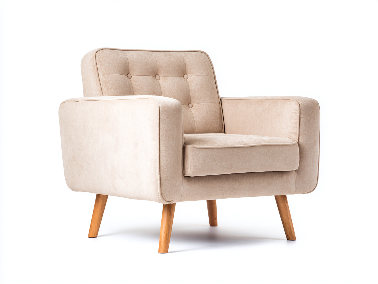 Sillón tapizado de tela 83x79x90 cm - beige - con patas de madera - estilo retro escandinavo