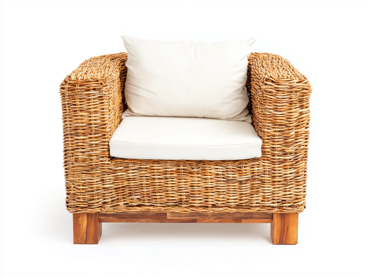 Sillón de ratán tejido a mano con base de madera 87x82x81 cm - natural - estilo rústico