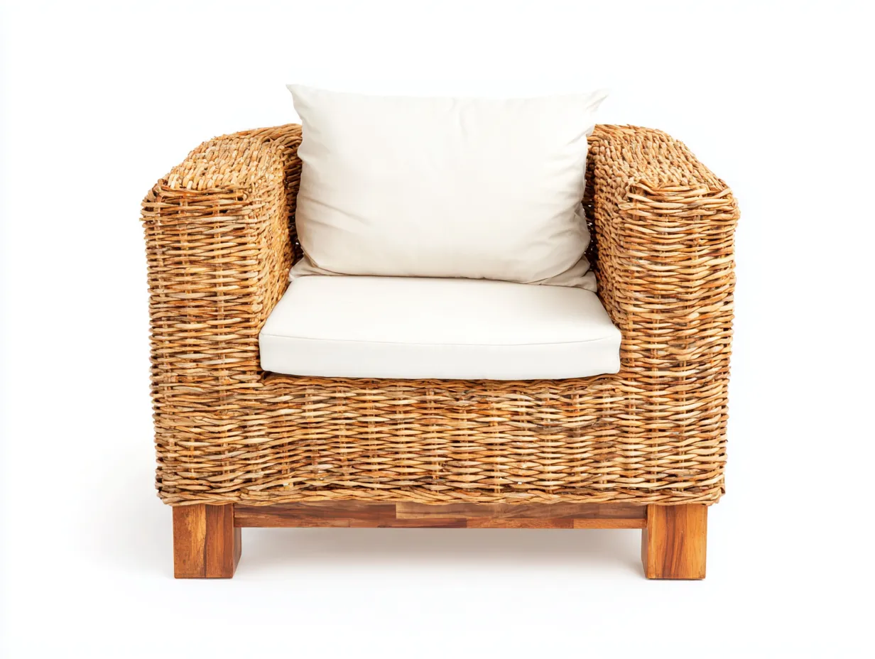 Sillón de ratán tejido a mano con base de madera 87x82x81 cm - natural - estilo rústico