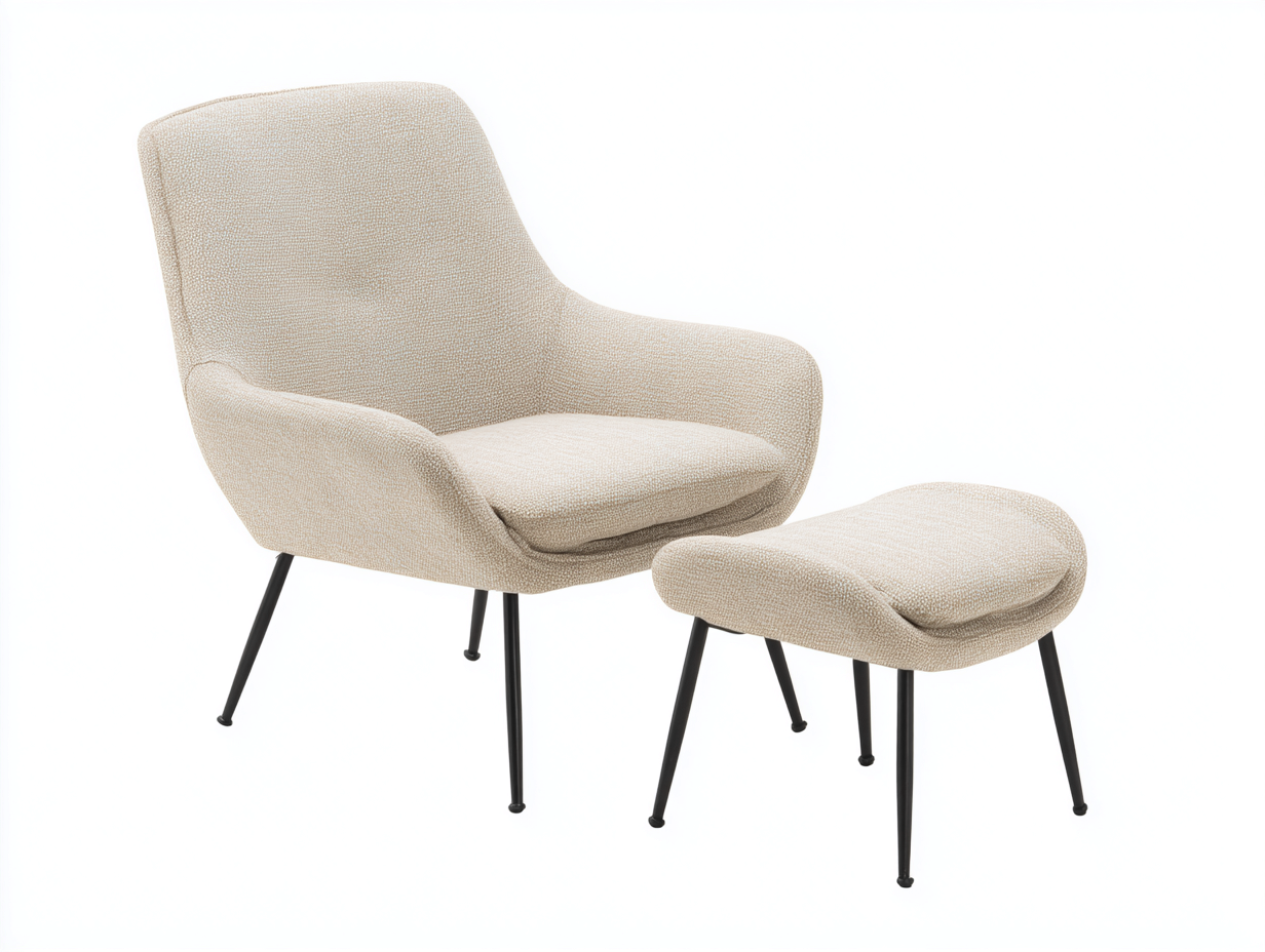 Sillón 88x80x95 cm con reposapiés 60x50x45 cm - tela - beige - estilo moderno