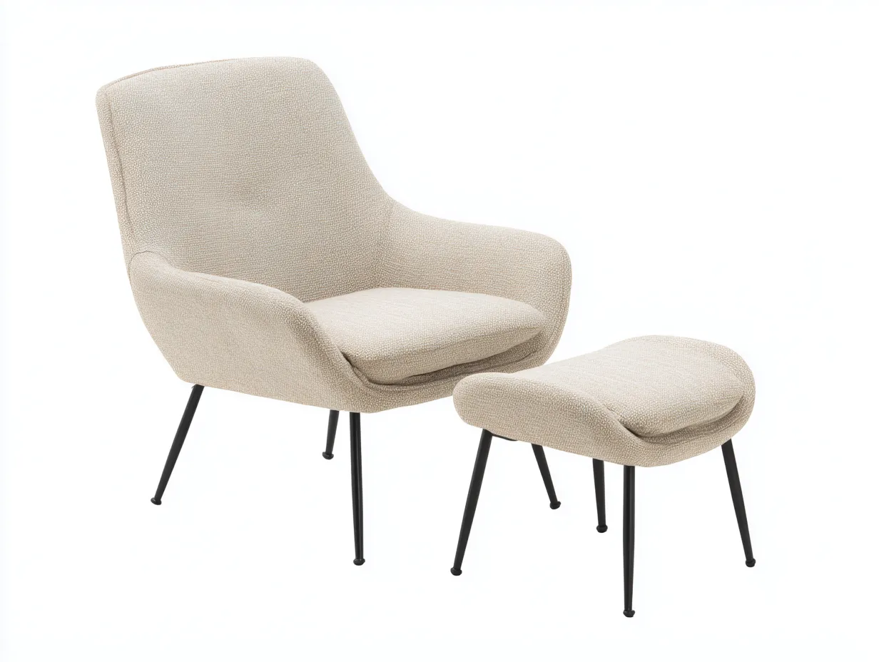 Sillón 88x80x95 cm con reposapiés 60x50x45 cm - tela - beige - estilo moderno