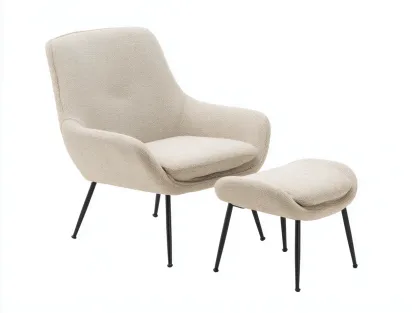 Sillón 88x80x95 cm con reposapiés 60x50x45 cm - tela - beige - estilo moderno