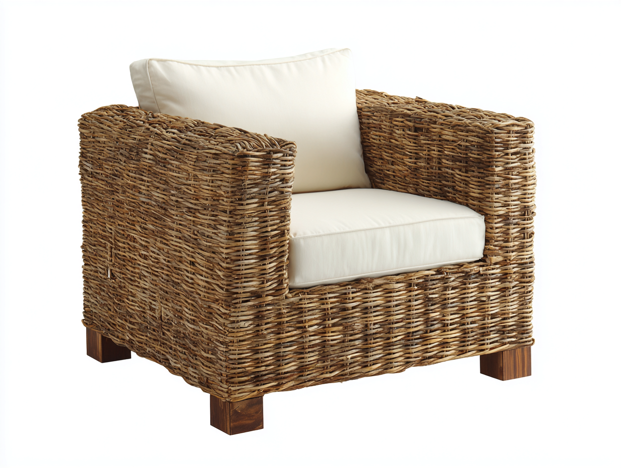 Sillón de ratán tejido a mano con estructura de madera 88x85x82 cm - natural - estilo rústico