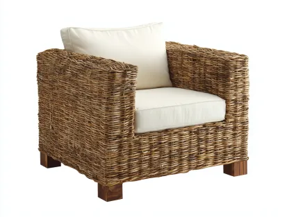 Sillón de ratán tejido a mano con estructura de madera 88x85x82 cm - natural - estilo rústico