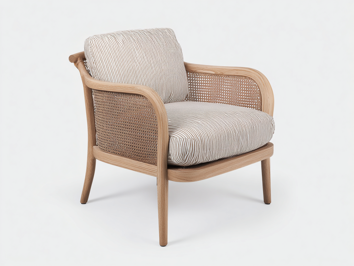 Sillón de ratán con estructura de madera 76x80x82 cm - natural - estilo contemporáneo