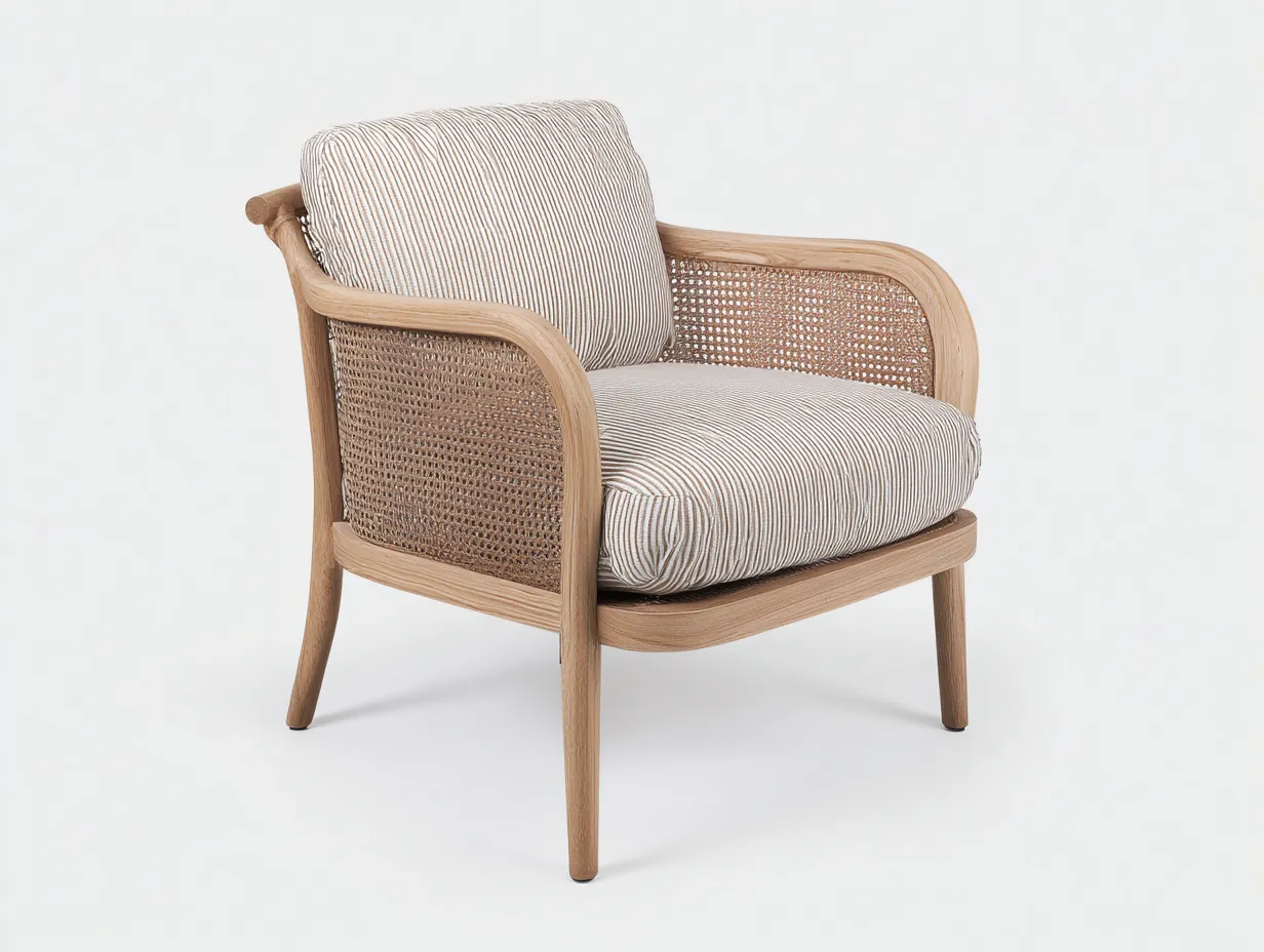 Sillón de ratán con estructura de madera 76x80x82 cm - natural - estilo contemporáneo