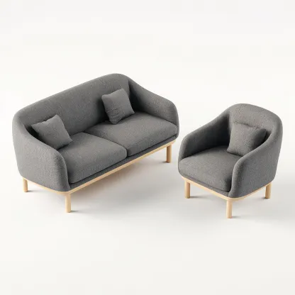 Sofá de dos plazas 150x85x85 cm y sillón 95x85x85 cm tapizados en tela - gris oscuro - estilo minimalista escandinavo