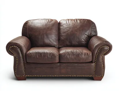 Sofá de dos plazas de cuero auténtico 165x92x90 cm - marrón oscuro - con tachuelas decorativas - estilo clásico tradicional