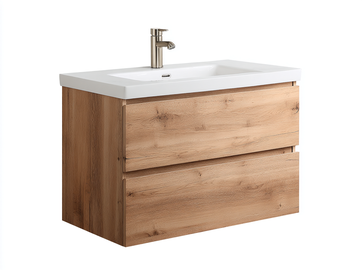 Mueble de baño suspendido con lavabo 80x46x58 cm - roble claro - con cajones de almacenamiento