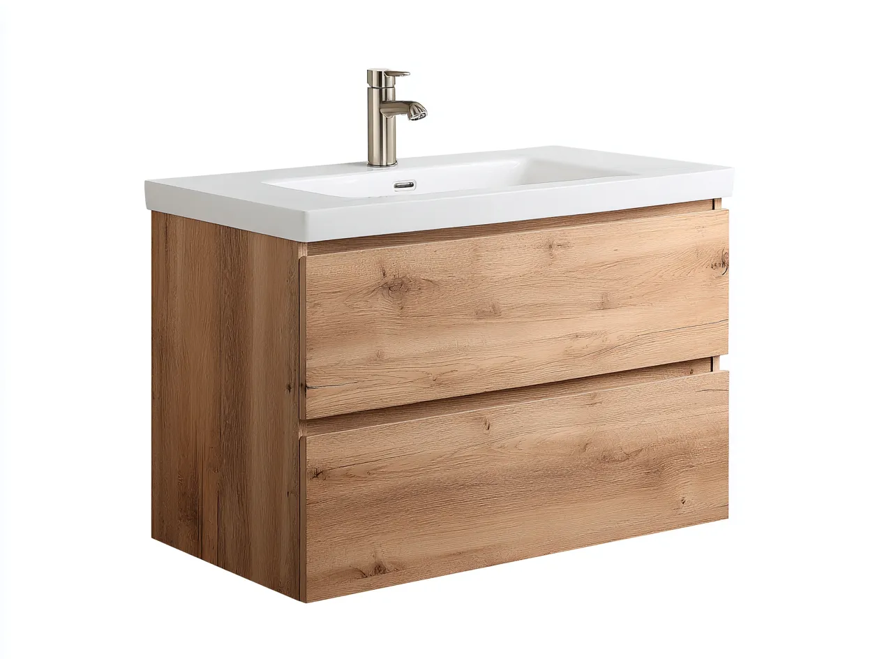Mueble de baño suspendido con lavabo 80x46x58 cm - roble claro - con cajones de almacenamiento