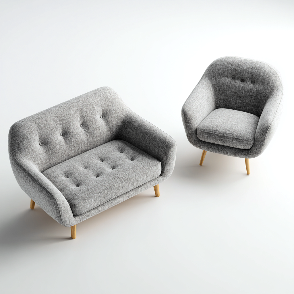 Sofá de dos plazas 140x85x85 cm y sillón 90x85x85 cm tapizados en tela - gris claro - estilo escandinavo