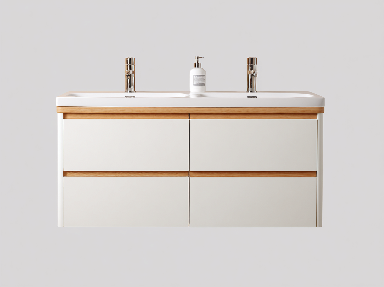 Mueble de baño suspendido con doble lavabo 120x48x56 cm - blanco - con cuatro cajones de almacenamiento