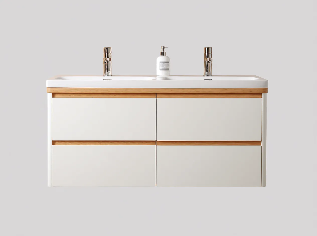 Mueble de baño suspendido con doble lavabo 120x48x56 cm - blanco - con cuatro cajones de almacenamiento