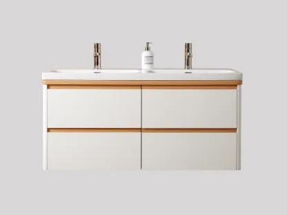 Mueble de baño suspendido con doble lavabo 120x48x56 cm - blanco - con cuatro cajones de almacenamiento
