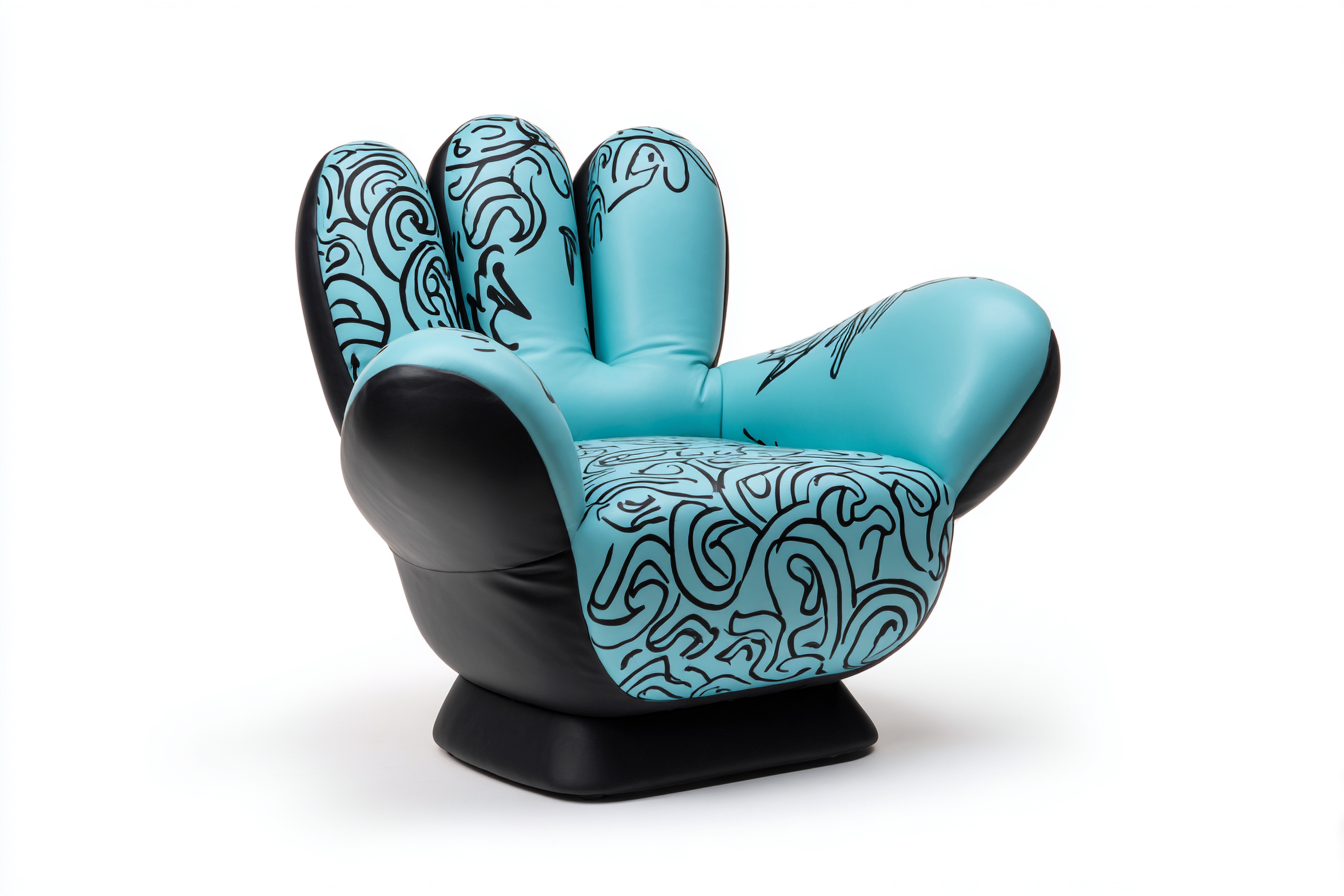 Sillón de polipiel en forma de mano 95x90x100 cm - azul/negro - estilo contemporáneo