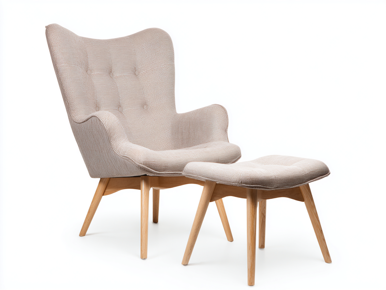 Sillón 82x85x105 cm con reposapiés 60x45x40 cm tapizado en tela - beige - estilo escandinavo