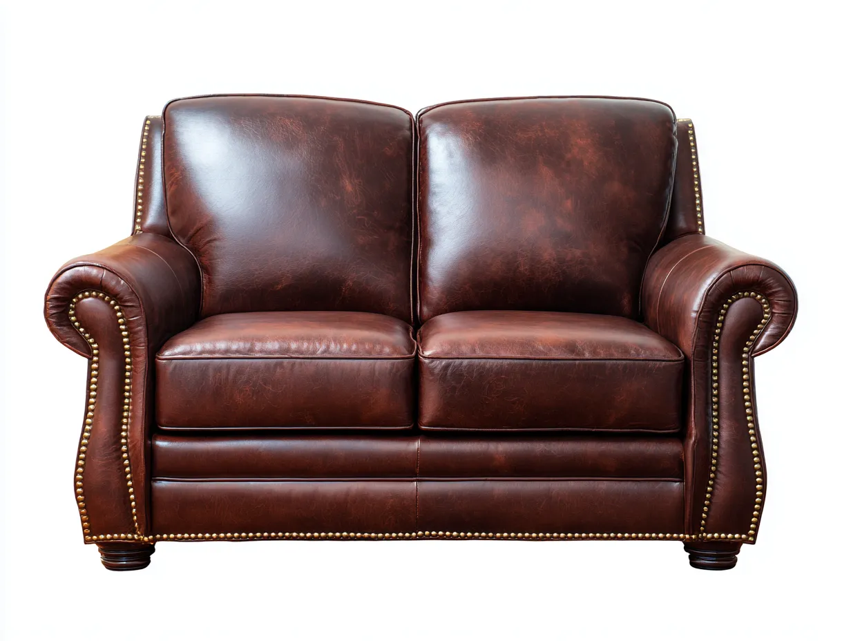 Sofá 2 plazas tapizado 158x90x94 cm - marrón - estilo clásico en piel con tachuelas decorativas