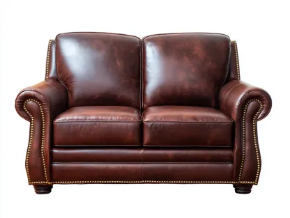 Sofá 2 plazas tapizado 158x90x94 cm - marrón - estilo clásico en piel con tachuelas decorativas