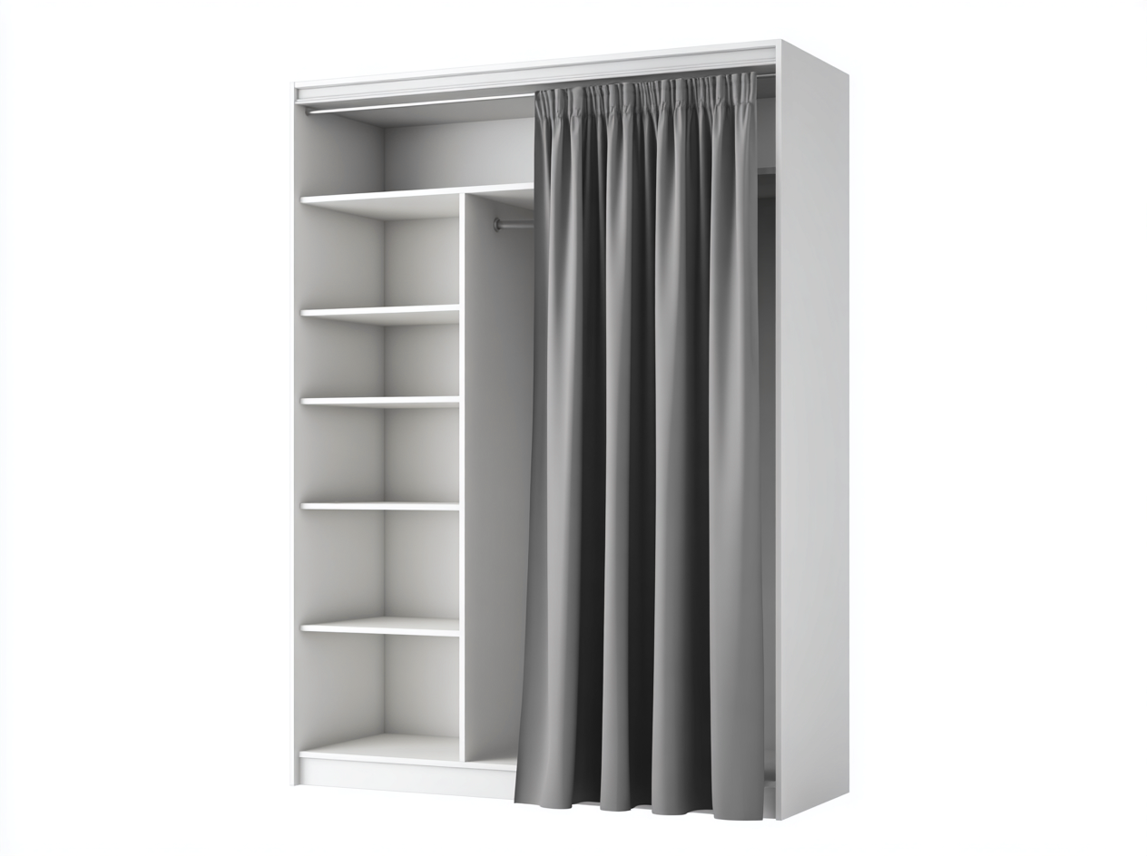 Armario de madera 120x60x200 cm - blanco/gris - con cortina y estantes