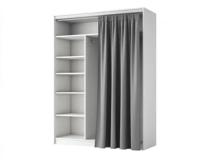 Armario de madera 120x60x200 cm - blanco/gris - con cortina y estantes