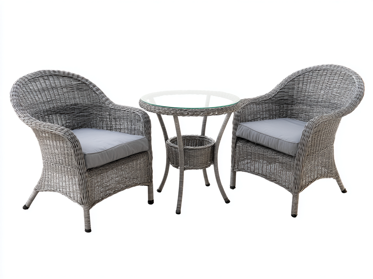 Conjunto de 2 sillones de ratán 68x63x88 cm con mesa auxiliar 50x50x55 cm - gris - estilo exterior contemporáneo