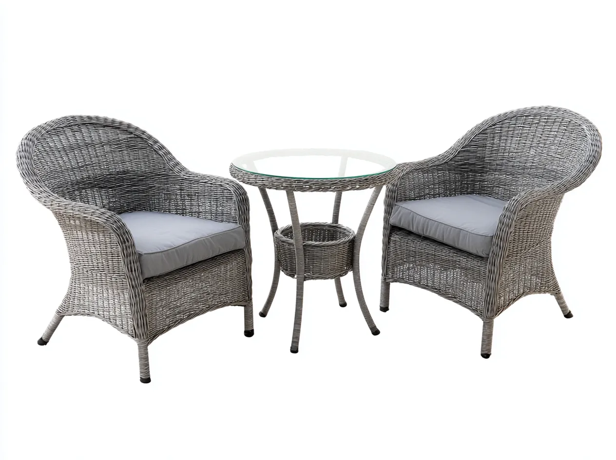Conjunto de 2 sillones de ratán 68x63x88 cm con mesa auxiliar 50x50x55 cm - gris - estilo exterior contemporáneo