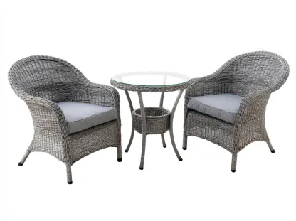 Conjunto de 2 sillones de ratán 68x63x88 cm con mesa auxiliar 50x50x55 cm - gris - estilo exterior contemporáneo