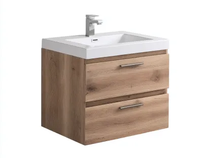 Mueble de baño con lavabo individual 75x45x55 cm - madera clara - con cajones de almacenaje