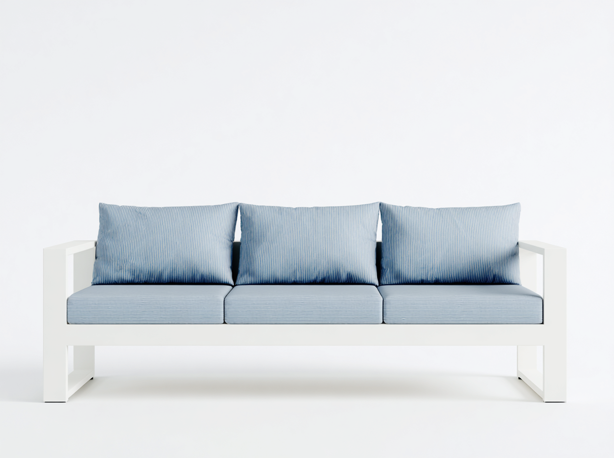 Sofá de exterior de 3 plazas de aluminio 190x82x85 cm - blanco/azul - estilo moderno