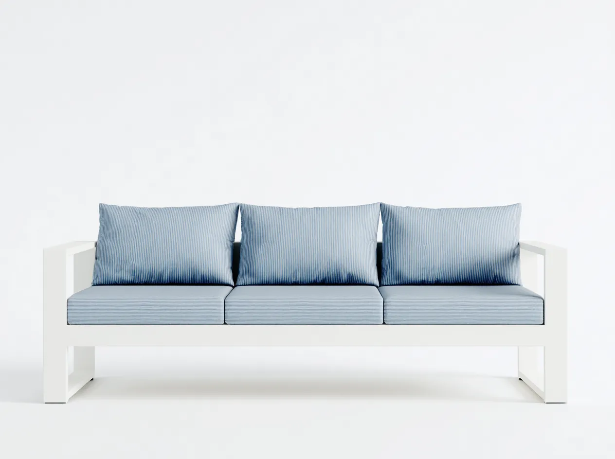 Sofá de exterior de 3 plazas de aluminio 190x82x85 cm - blanco/azul - estilo moderno