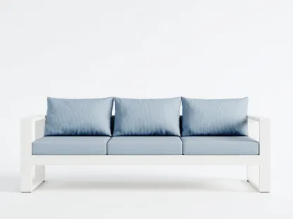 Sofá de exterior de 3 plazas de aluminio 190x82x85 cm - blanco/azul - estilo moderno