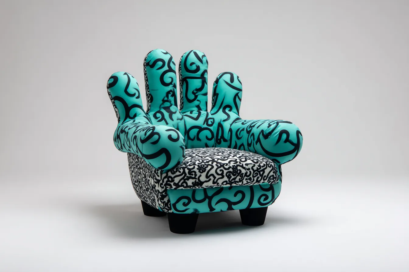 Sillón de polipiel en forma de mano 92x88x98 cm - azul/negro/blanco - estilo contemporáneo