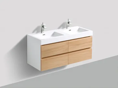 Mueble de baño con doble lavabo 120x46x55 cm - madera clara - con cajones de almacenaje