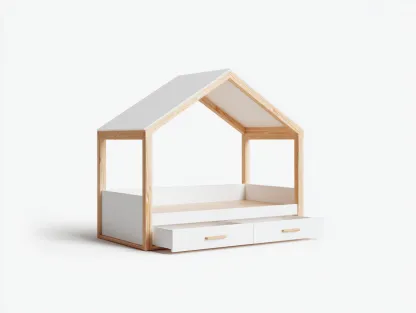 Cama infantil con forma de casa 90x180x150 cm - blanco/roble claro - con dos cajones de almacenamiento