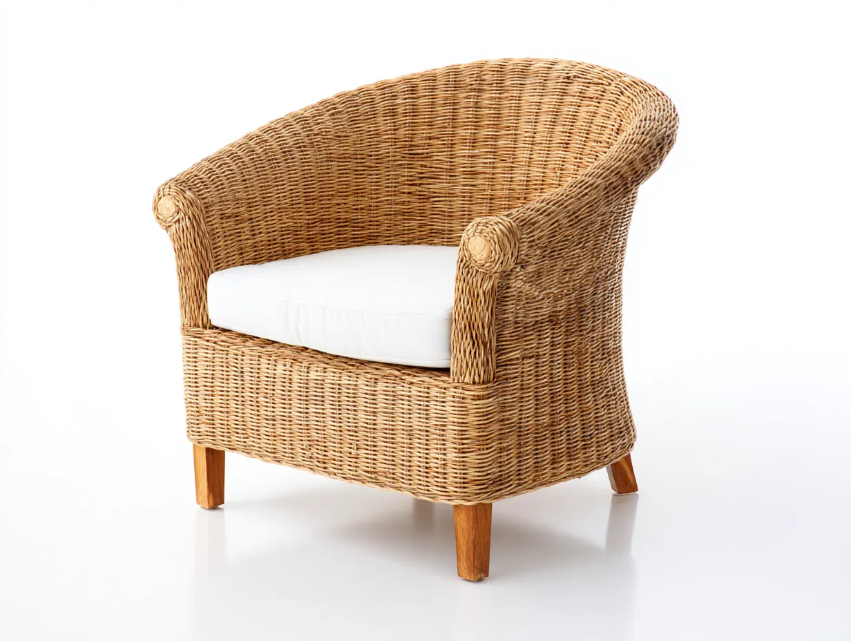 Sillón de ratán tejido a mano con patas de madera 82x78x79 cm - natural - estilo mediterráneo