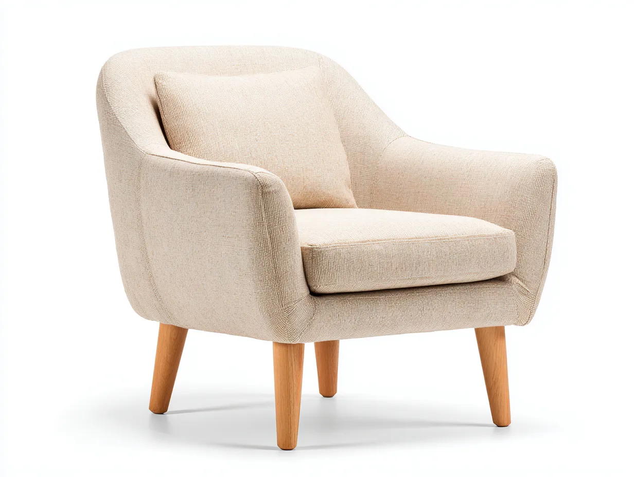 Sillón individual tapizado 80x82x89 cm - beige - estilo escandinavo con cojín adicional y patas de madera