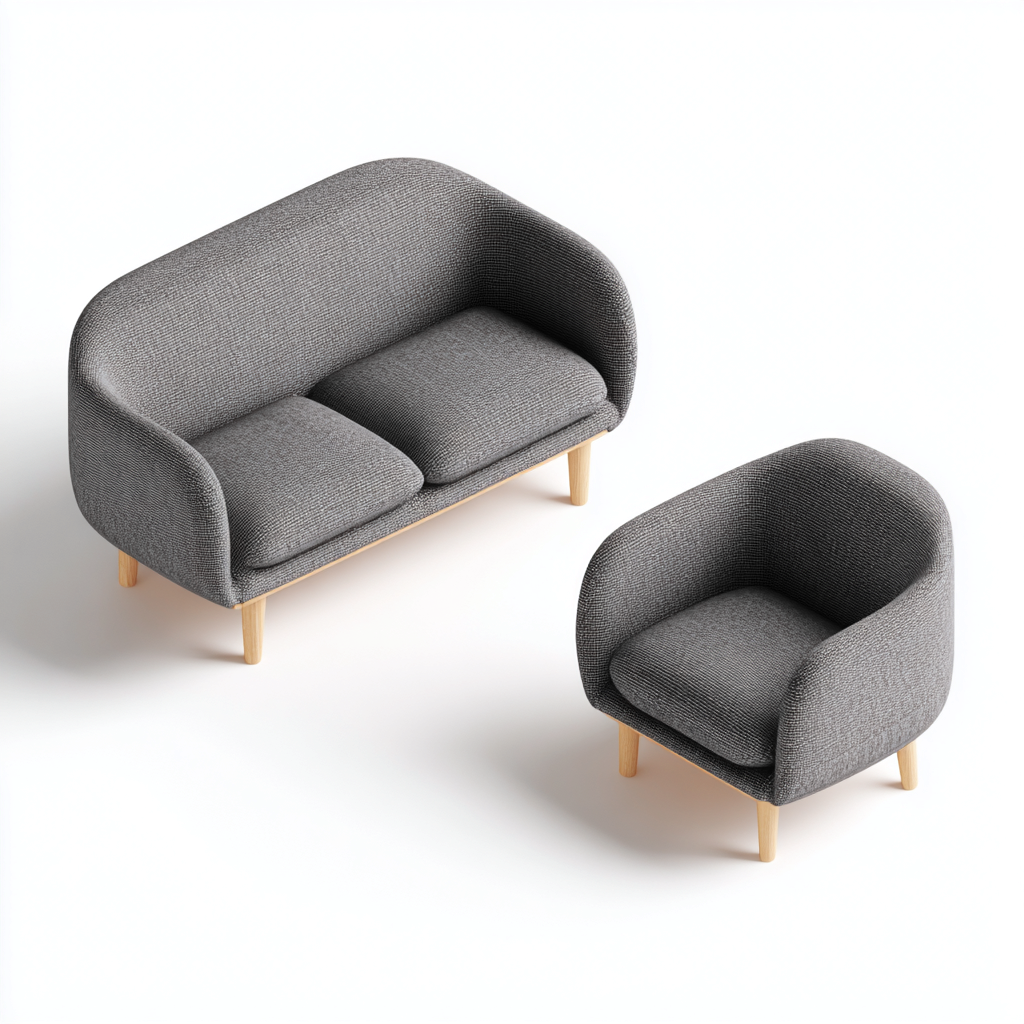 Sofá de dos plazas 150x80x80 cm y sillón 80x75x80 cm - tela - gris - estilo moderno