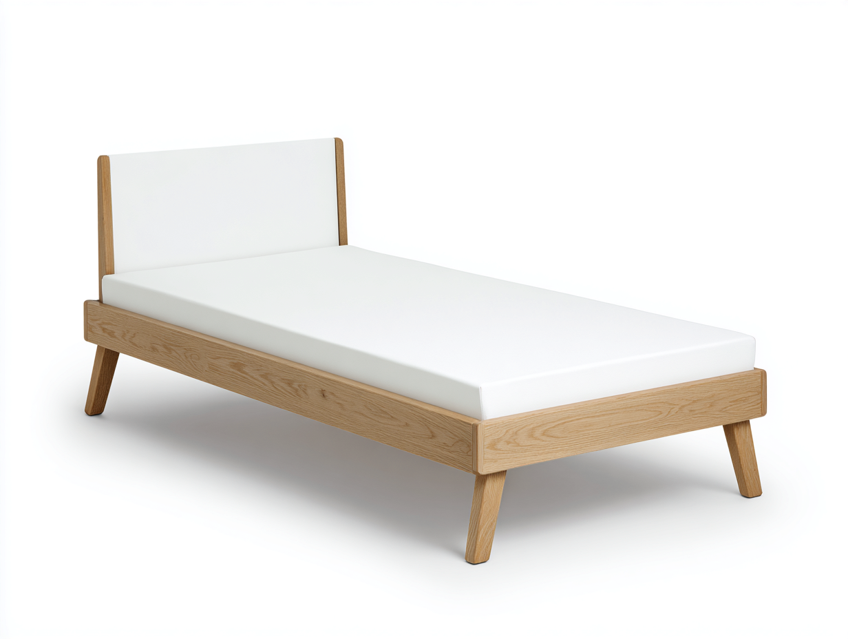 Cama individual madera maciza 90x200x85 cm - blanco/roble claro - diseño minimalista
