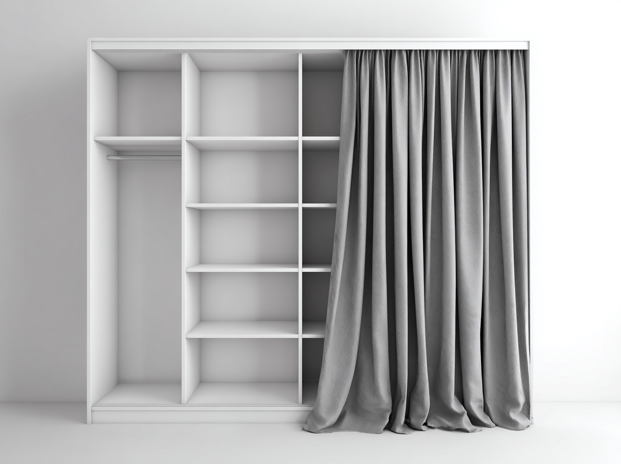 Armario de madera 220x60x200 cm - blanco/gris - con cortina y estantes