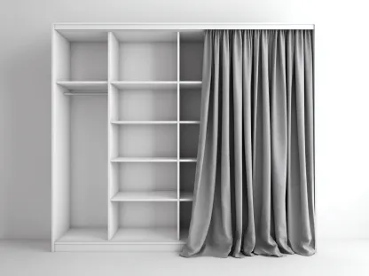 Armario de madera 220x60x200 cm - blanco/gris - con cortina y estantes