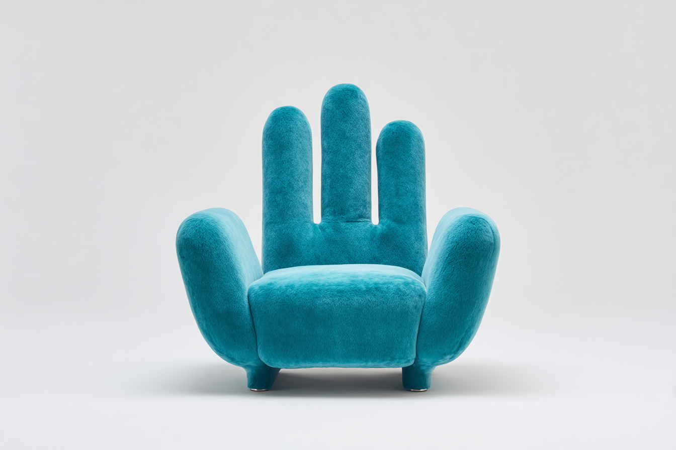 Sillón individual tapizado 95x85x100 cm - azul turquesa - diseño creativo en forma de mano