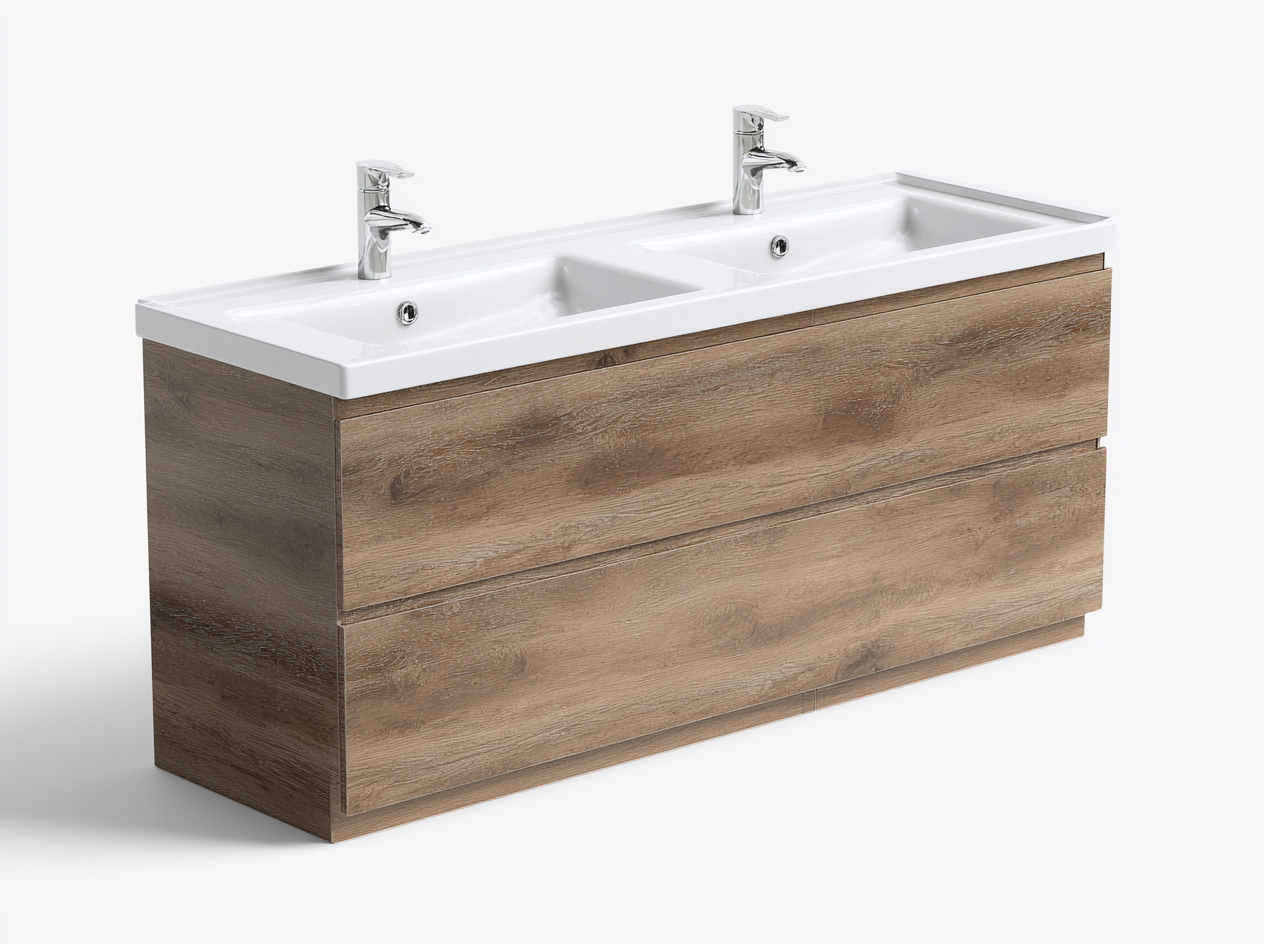Mueble de baño doble con lavabo 120x50x85 cm - madera natural - estilo moderno