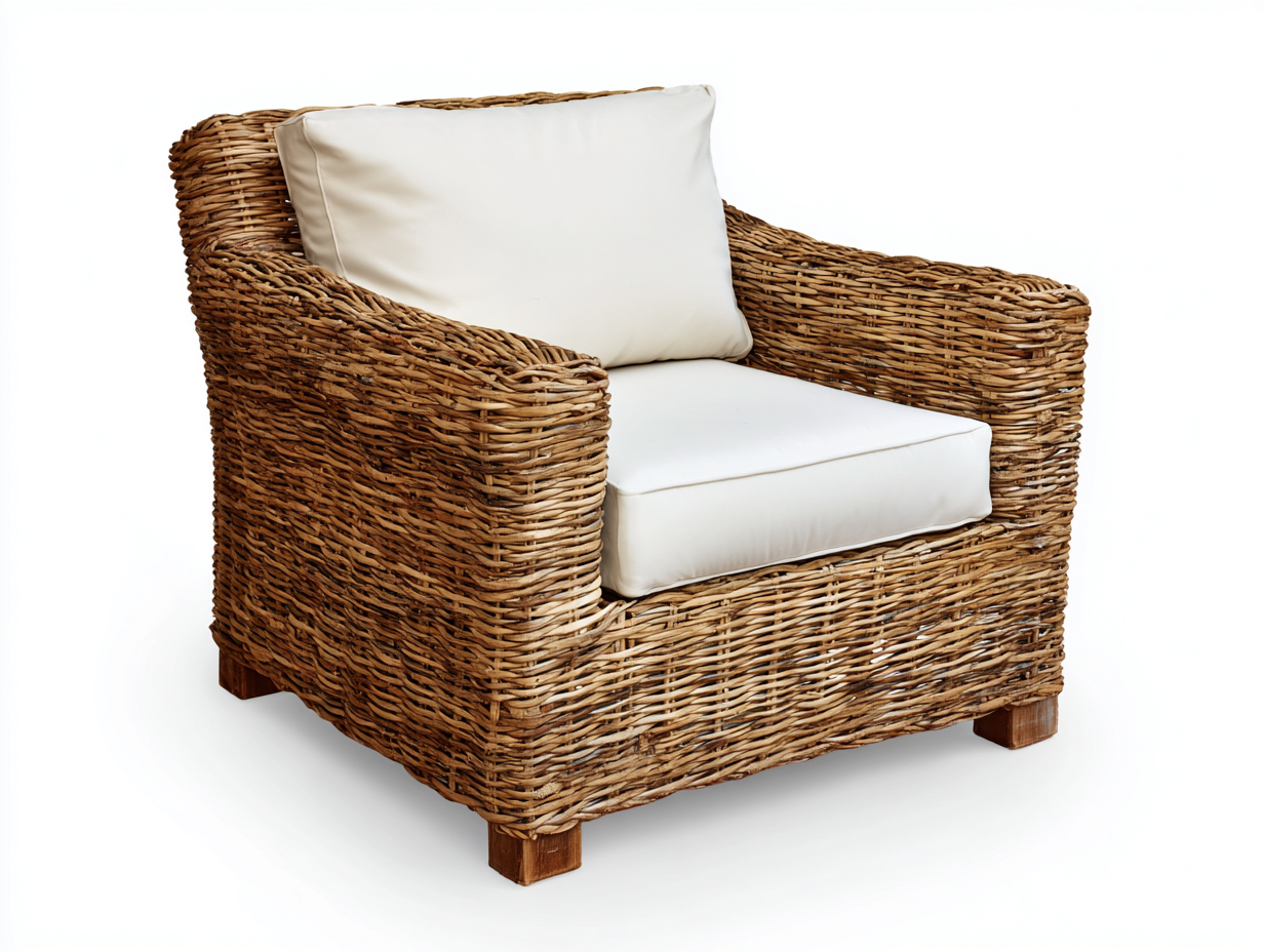 Sillón de ratán tejido a mano con estructura de madera 86x84x80 cm - natural - estilo rústico