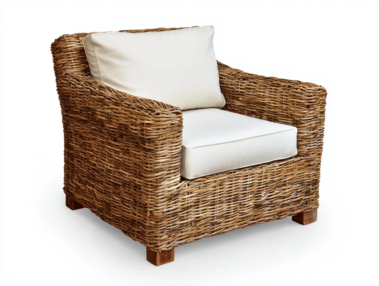 Sillón de ratán tejido a mano con estructura de madera 86x84x80 cm - natural - estilo rústico