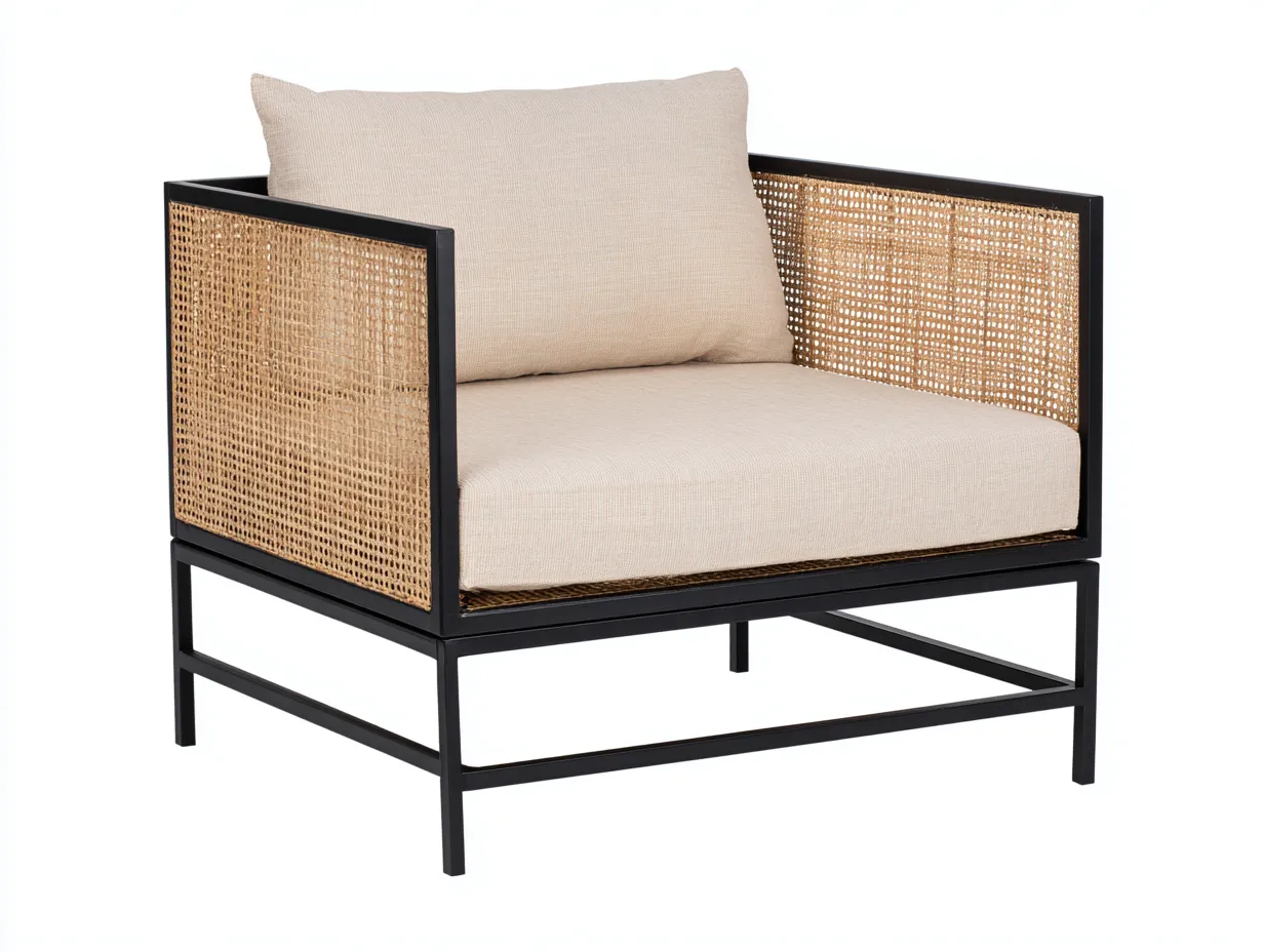 Sillón de ratán con estructura metálica 75x78x82 cm - natural - estilo moderno