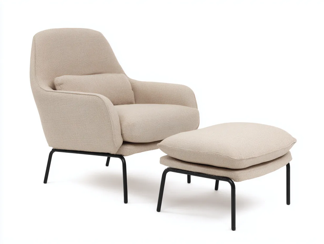 Sillón 90x85x95 cm con reposapiés 60x50x45 cm - tela - beige - estilo moderno