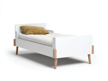 Cama infantil de madera - 90x190x70 cm - blanca con patas de madera - diseño escandinavo
