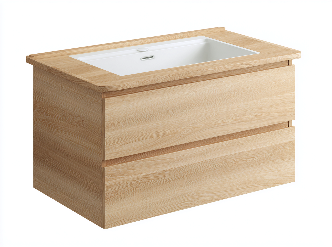 Mueble de baño suspendido con lavabo 100x47x55 cm - roble claro - con cajones de almacenamiento