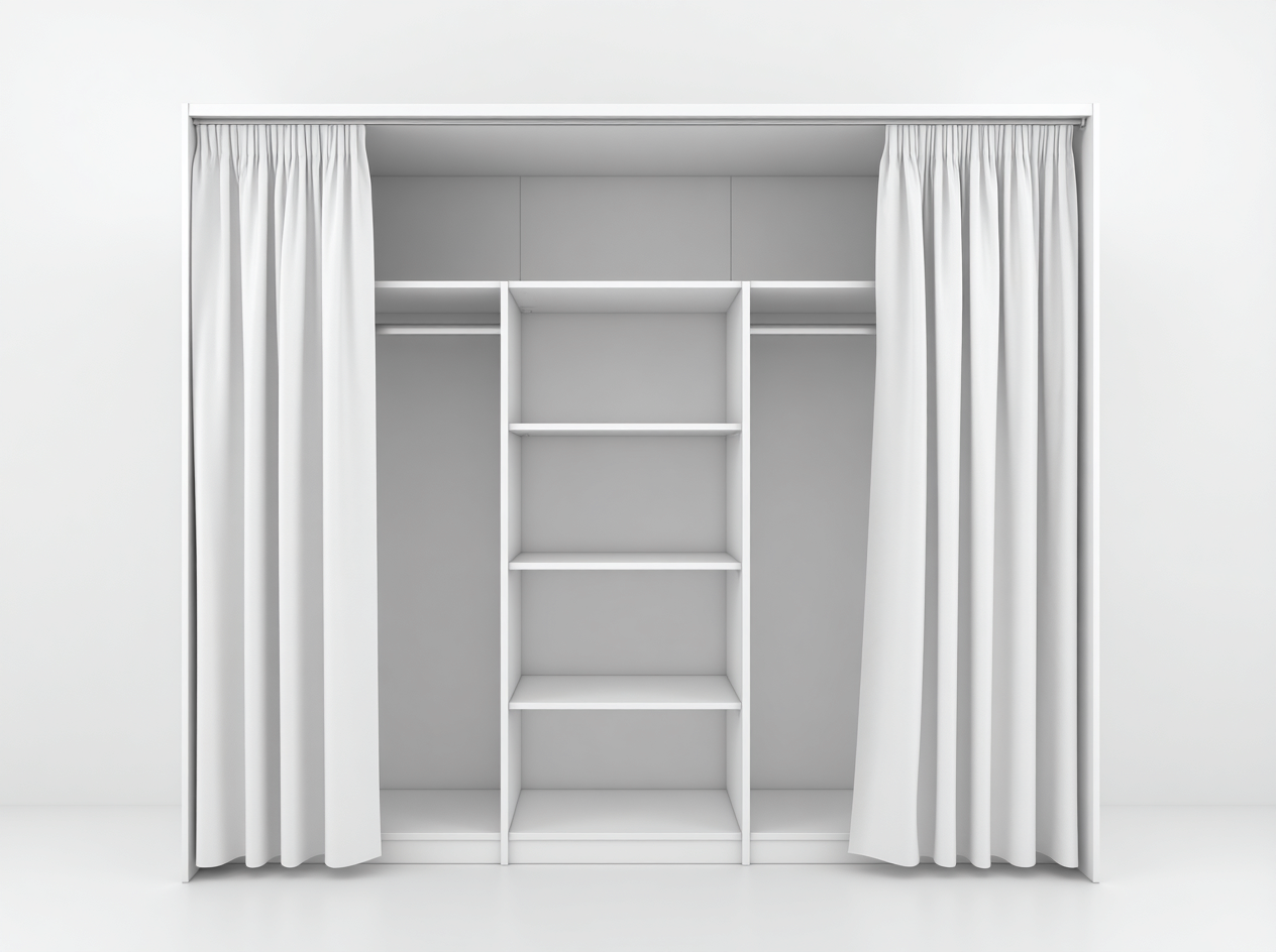 Armario ropero de madera 220x60x220 cm - blanco - con cortinas y estantes